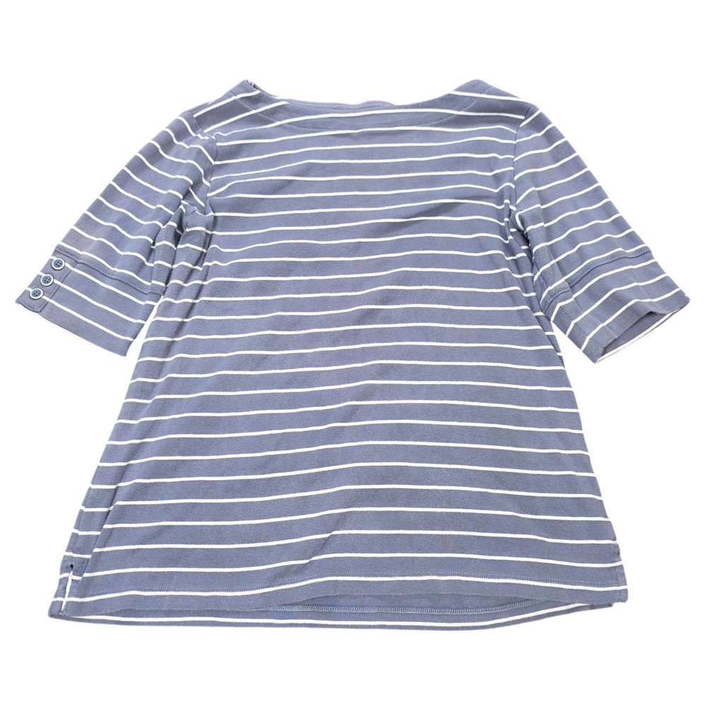 Christopher & Banks Boat Neck Top Womens Size L Blue White Striped Button Sleeve